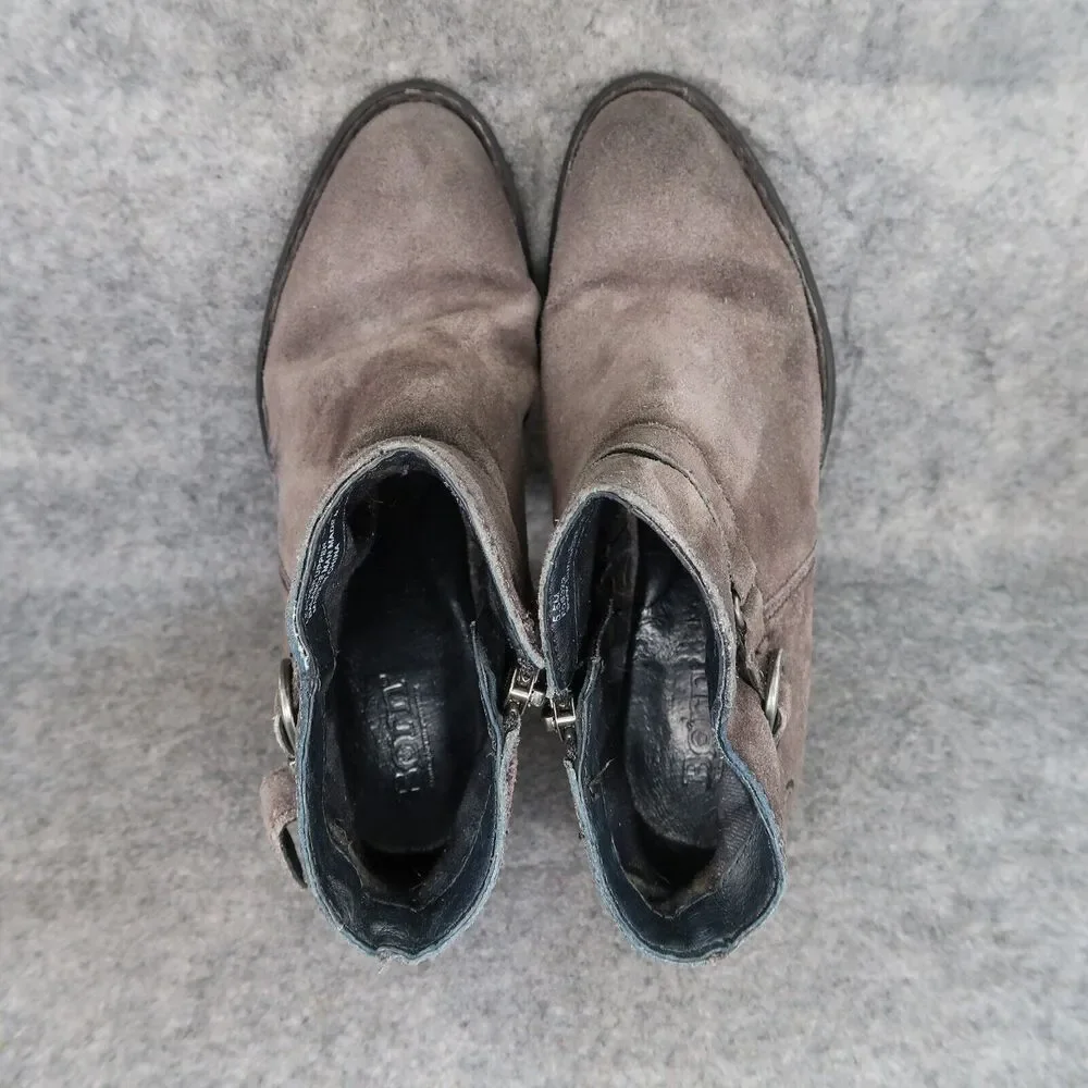 Born Shoes Womens 5.5 Booties Leather Casual Fashion Adia Moto Gray Block Heel